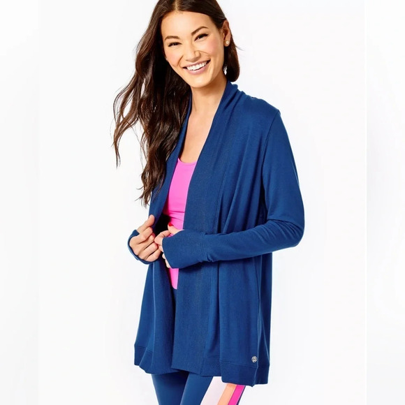 Lilly Pulitzer Luxletic Cobalt Blue Elena Wrap Soft Open Cardigan Small - Picture 1 of 10